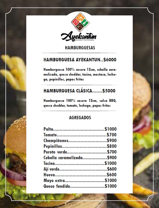 Carta de Restaurante Ayekantun en Arauco — página 1